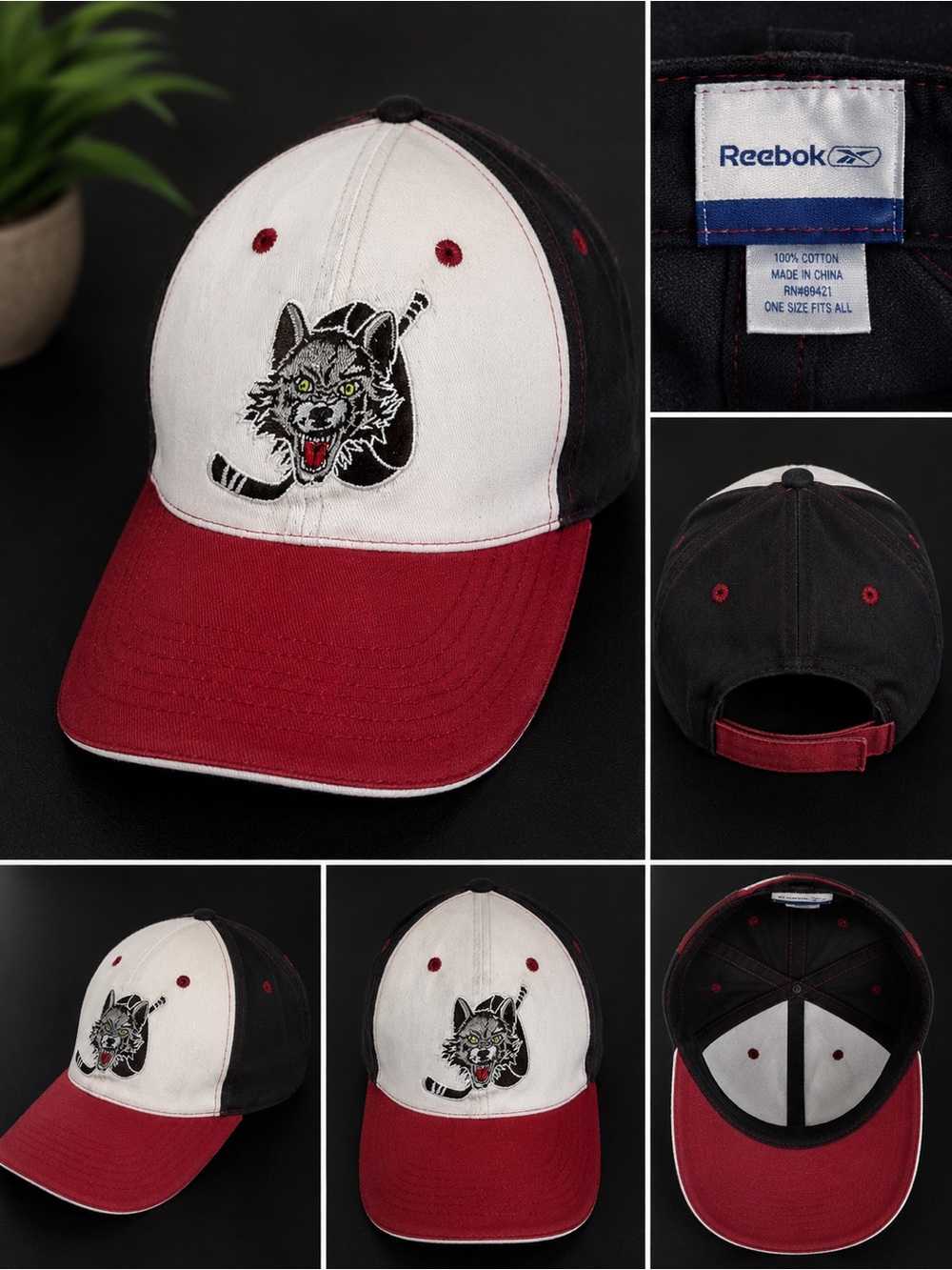 Reebok Wolf Mascot Adjustable Baseball Hat Red White Black Cap